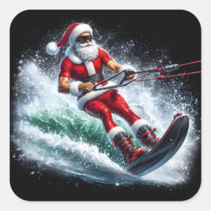 Sinterklaas waterskiën in een feestelijke wintersc vierkante sticker