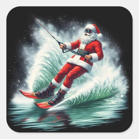 Sinterklaas waterskiën op een feestelijke winterda vierkante sticker (Voorkant)