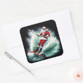 Sinterklaas waterskiën op een feestelijke winterda vierkante sticker (Envelop)