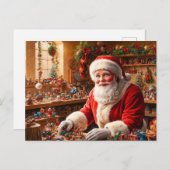 Sinterklaas werkt in zijn Christmas Speelgoed Work Feestdagenkaart (Voorkant / Achterkant)