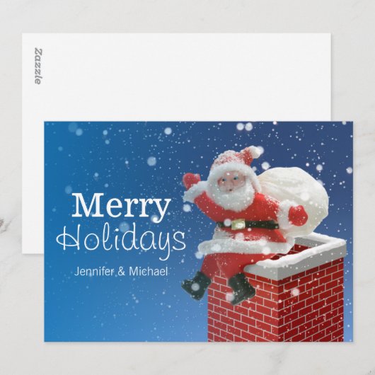 Sinterklaas zit op schoorsteen feestdagenkaart (Voorkant / Achterkant)