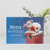 Sinterklaas zit op schoorsteen feestdagenkaart (Staand voorkant)