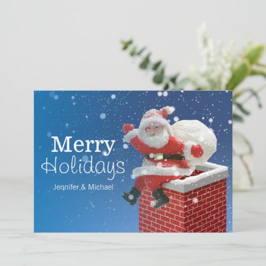 Sinterklaas zit op schoorsteen feestdagenkaart (Staand voorkant)