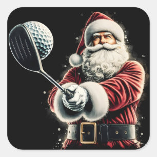 Sinterklaas zwaait een golfclub in feestelijke kle vierkante sticker