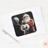 Sinterklaas zwaait een golfclub in feestelijke kle vierkante sticker (Envelop)