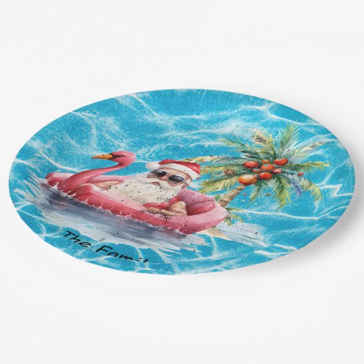 Sinterklaas zwembad feest Kerstmis in juli Papieren Bordje (Gekanteld)