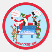 Sinterklare kerstchiropractor, Santa & Elves Clien Ronde Sticker (Voorkant)