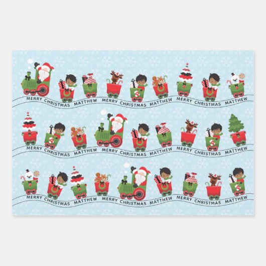 Sinterman en multiculturele jongen op trein inpakpapier vel (Voorkant 3)