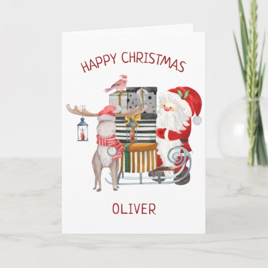 Sinterman en rendier met hooggepersonaliseerde Kin Feestdagen Kaart (Voorkant)