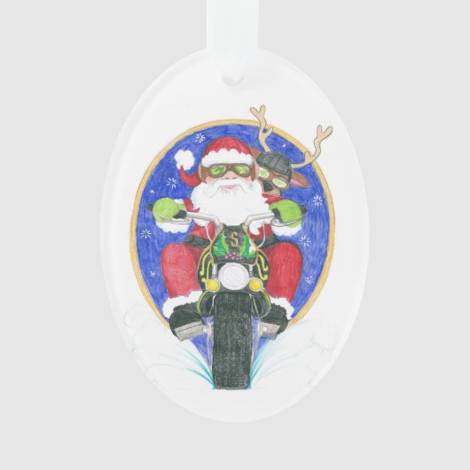 Sinterman en vriend motorfiets ornament (voorkant)