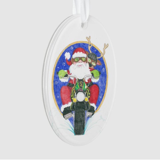 Sinterman en vriend motorfiets ornament (voorkant)