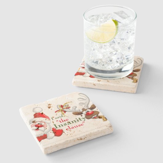 Sinterman en zijn rendier "de onhygiëneclausule" stenen onderzetter (Zijkant)