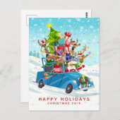 Sinterman en zijn rendier Speelgoed in een auto Briefkaart (Voorkant / Achterkant)