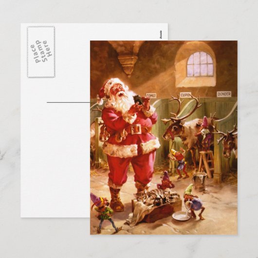 Sinterman in de rendierbarn feestdagenkaart (Voorkant / Achterkant)