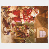 Sinterman in de rendierbarn fleece deken (Voorkant (Horizontaal))