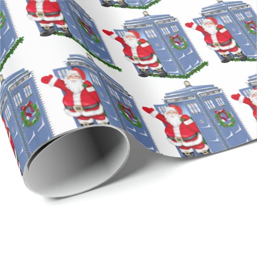 Sinterman in de telefooncel van de politie cadeaupapier (Rol Hoek)