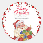 Sinterman met cadeautjes waterverf gepersonaliseer ronde sticker (Voorkant)