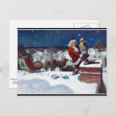 Sinterman met slee vol boeken, mooi kunstschilderi briefkaart (Voorkant / Achterkant)