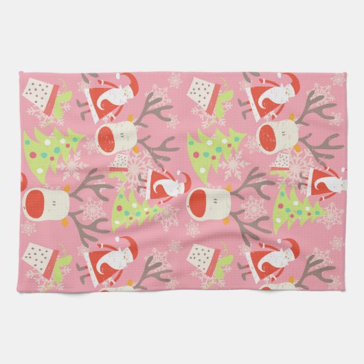 Sinterman, rendier, kerstboom en Plant Theedoek (Horizontaal)