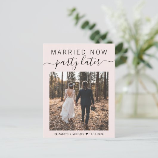 Sinterpartij later Foto roze bruiloft Aankondigingskaart (Staand voorkant)