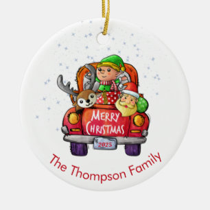 Sinterrenrendiernaam Cute Red Truck Keramisch Ornament