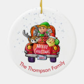 Sinterrenrendiernaam Cute Red Truck Keramisch Ornament (Achterkant)