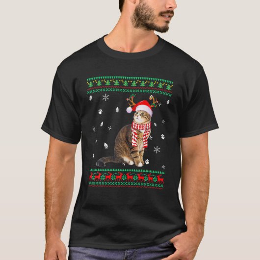 Sinterrenrenrendier met een lomp-Kat met kerstkat  T-shirt (Voorkant)