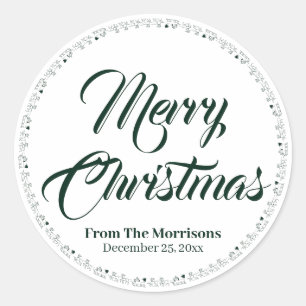Sinterrenrenrendierschatje met prettig kerstscript ronde sticker