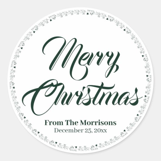 Sinterrenrenrendierschatje met prettig kerstscript ronde sticker (Voorkant)