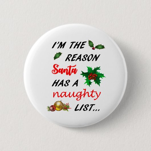 Sinters Naughty List Ronde Button 5,7 Cm (Voorkant)