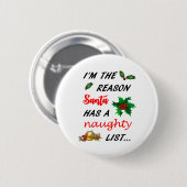 Sinters Naughty List Ronde Button 5,7 Cm (Voorkant /achterkant)