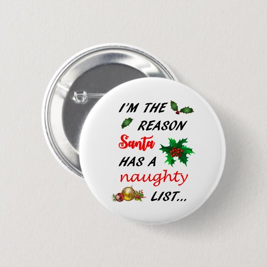 Sinters Naughty List Ronde Button 5,7 Cm (Voorkant /achterkant)