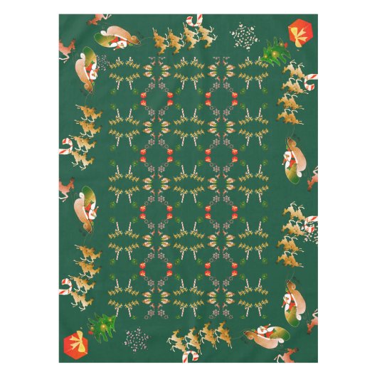 Sinters Slape Reindeer Kerstmis Groen Tafelkleed (Voorkant)