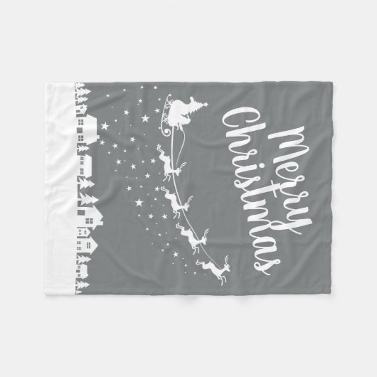 Sinters slee silhouette die boven de huizen vliegt fleece deken (Voorkant (Horizontaal))