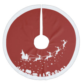 Sinters slee silhouette die boven de huizen vliegt kerstboom rok