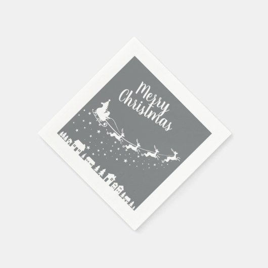 Sinters slee silhouette die boven de huizen vliegt servet (Hoek)