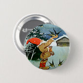 Sintervogels met de hand voeden met sneeuw ronde button 5,7 cm (Voorkant /achterkant)