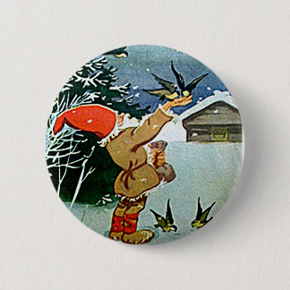 Sintervogels met de hand voeden met sneeuw ronde button 5,7 cm