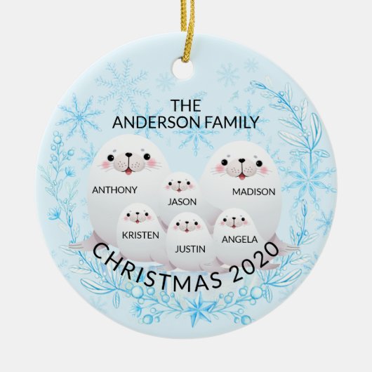 Sinterwinterfamilie van 6 zegels Kerstmis Keramisch Ornament (Voorkant)