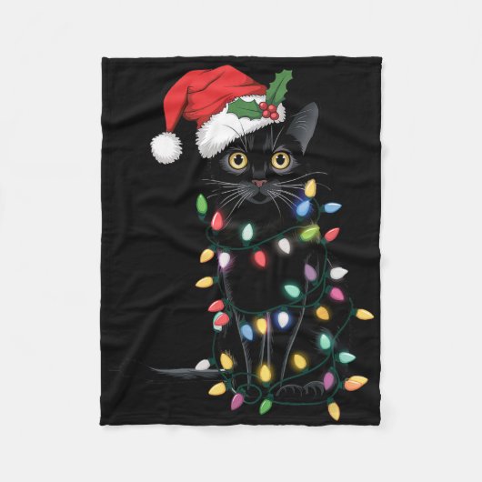 Sinterzwarte kat omhoog gedraaid in kerstboomverli fleece deken (Voorkant)