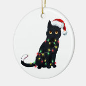 Sinterzwarte kat omhoog gedraaid in kerstboomverli keramisch ornament (Links)