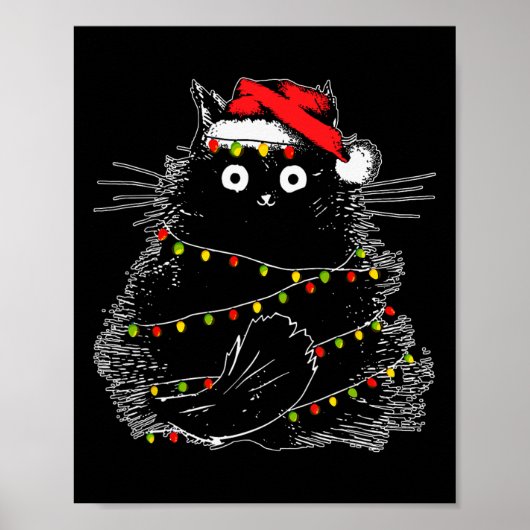 Sinterzwarte kat omhoog gedraaid in kerstboomverli poster (Voorkant)