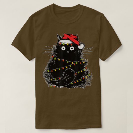 Sinterzwarte kat omhoog gedraaid in kerstboomverli t-shirt (Design voorkant)
