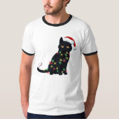 Sinterzwarte kat omhoog gedraaid in kerstboomverli t-shirt (Voorkant)