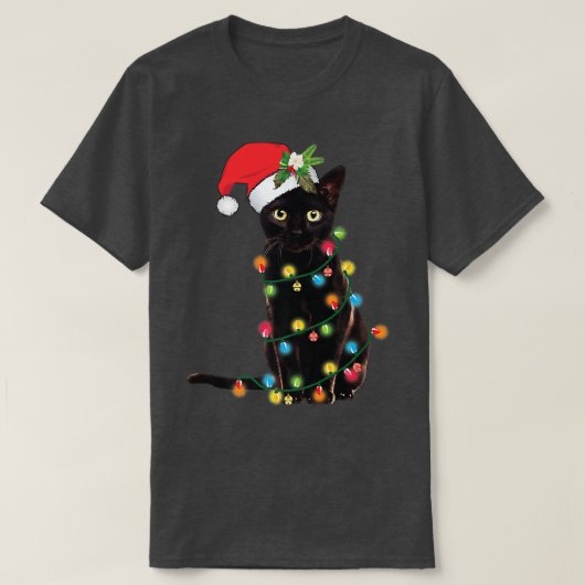 Sinterzwarte kat omhoog gedraaid in kerstboomverli t-shirt (Design voorkant)