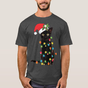 Sinterzwarte kat omhoog gedraaid in kerstboomverli t-shirt