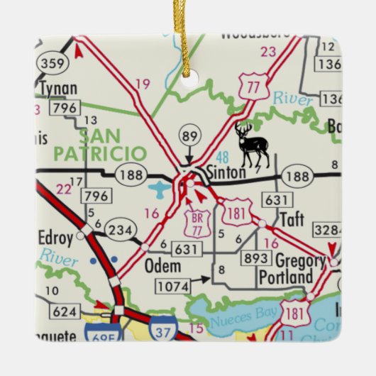 Sinton TX Road Map Keramisch Ornament (Voorkant)
