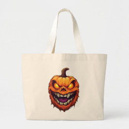 Sinuistere grijnzende pompoenkop grote tote bag