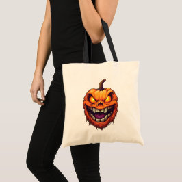 Sinuistere grijnzende pompoenkop tote bag