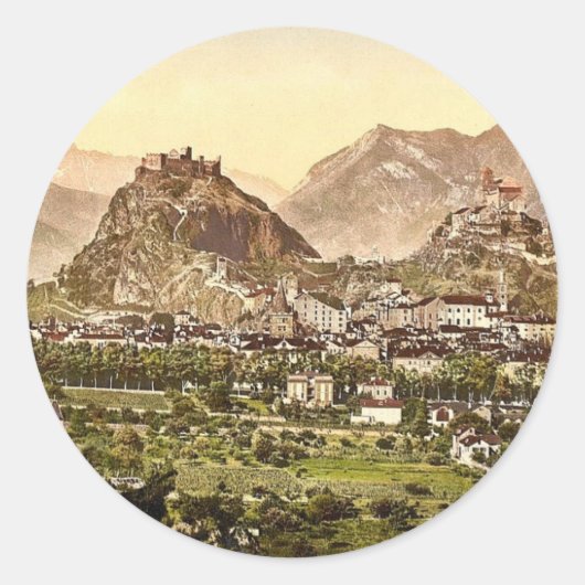 Sion, algemeen uitzicht, Wallis, Zwitserland class Ronde Sticker (Voorkant)